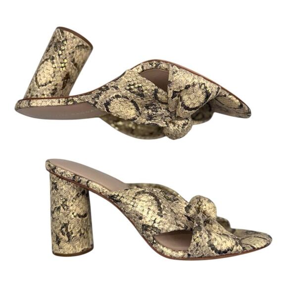 Loeffler Randall Coco Knot Mule Heels 8.5 Metallic Snake Embossed Leather - Picture 4 of 10